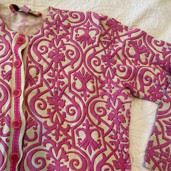 Lilly and Van size XS Victorian Baroque Pattern Preppy Country Club Cardigan - Picture 6 of 9